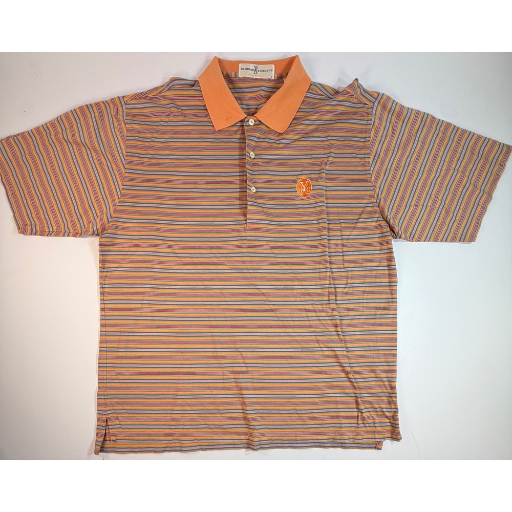 Fairway & Greene Mens XL Mercerized Cotton Striped Golf Polo Shirt Orange VYHC